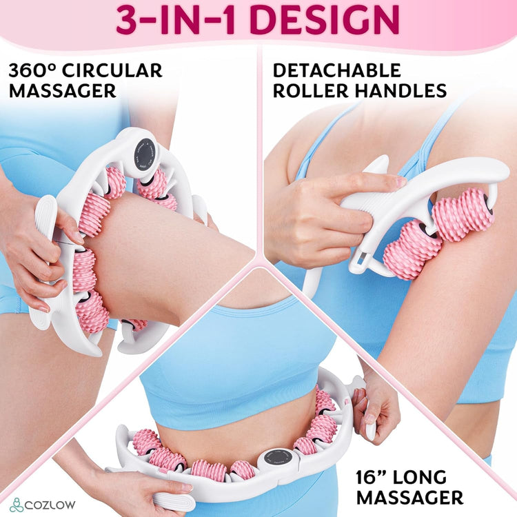 Cellulite Massage Roller - Pink - Anti-Cellulite Massager with Detachable Roller Handles for Thighs, Legs & Buttocks - Fascia Massage Tool for Lymphatic Drainage & Deep Tissue Therapy